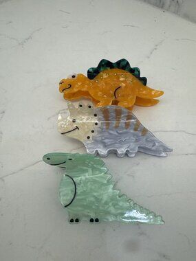 Dinosaur Claw Hair Clips Set of 3 T-Rex Triceratops Stegosaurus Acetate Kawaii